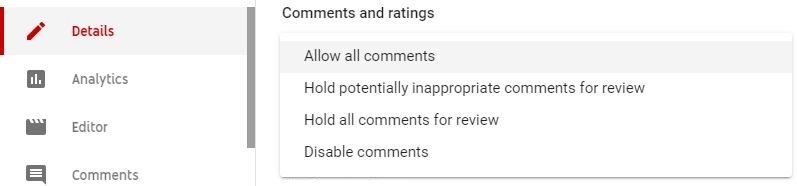 Disable YouTube video comment