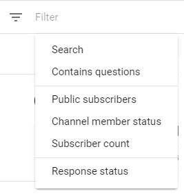 YouTube Studio comment filter