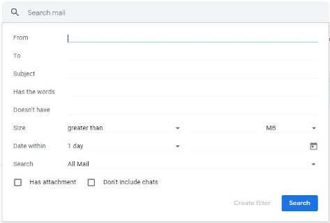 Gmail advance search form