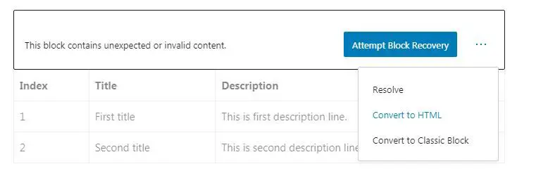 Convert Table Block to HTML