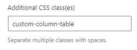 Set CSS class to Table Block