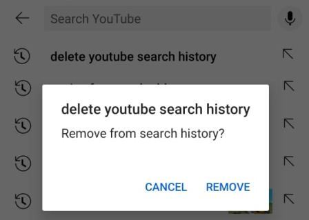 Delete one search history entry on YouTube from mobile