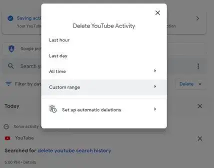 Delete search history on YouTube from desktop