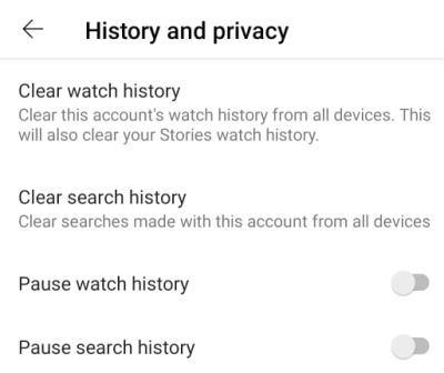 Delete search history on YouTube from mobile