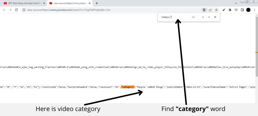 Find YouTube video category step - Find category